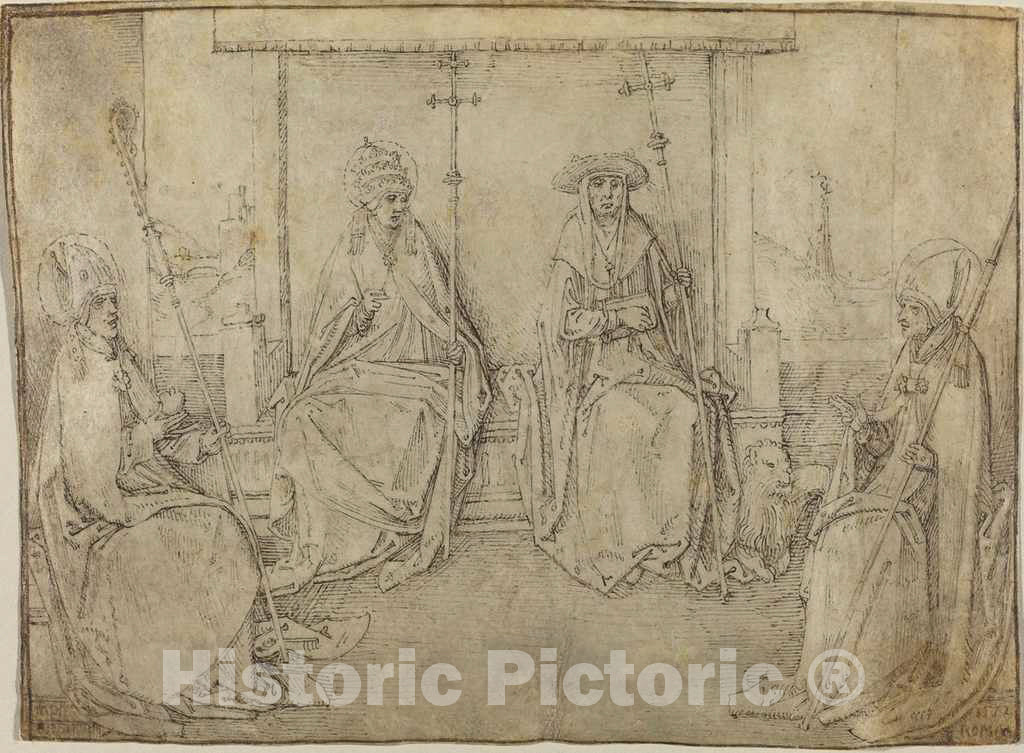 Art Print : Valentijn Van Orley, The Four Latin Fathers of The Church, c.1513 - Vintage Wall Art