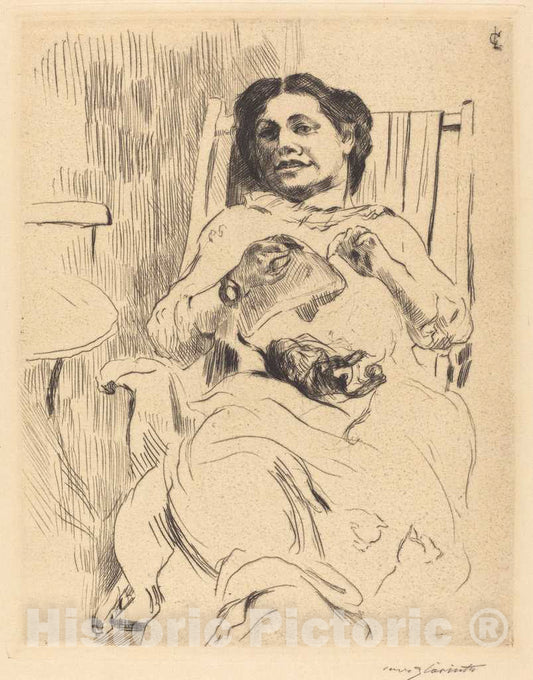 Art Print : Lovis Corinth, Woman with Needlework (Frau mit Handarbeit), 1912 - Vintage Wall Art