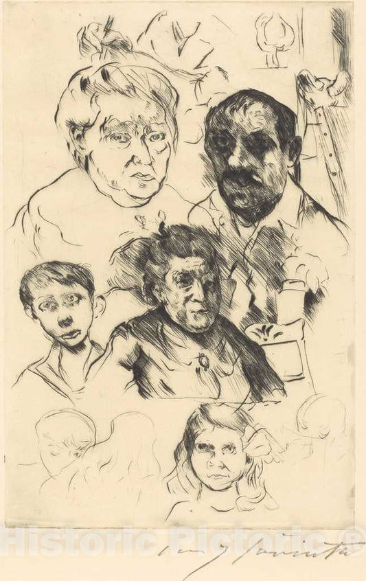 Art Print : Lovis Corinth, Assorted Heads and Self-Portrait (Verschiedene KÃ¶pfe und Selbstbildnis), 1915 - Vintage Wall Art