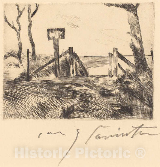 Art Print : Lovis Corinth, Bridge with Sign (BrÃ¼cke mit Tafel), 1916 - Vintage Wall Art
