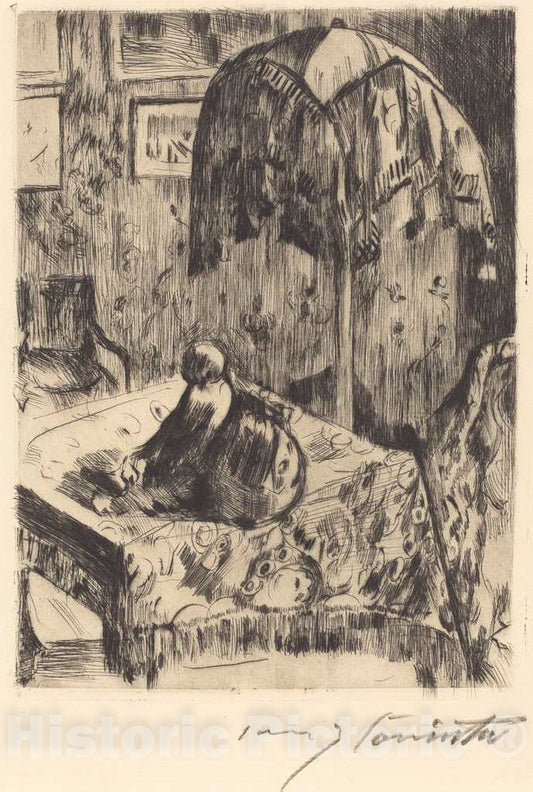 Art Print : Lovis Corinth, Interior with Floor Lamp (Interieur mit Stehlampe), 1916 - Vintage Wall Art