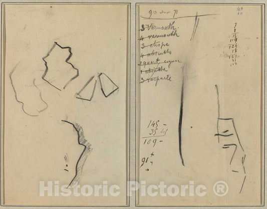 Art Print : Paul Gauguin, A Profile and Four Shapes; Sketch of a Man's Head [Recto], 1884-1888 - Vintage Wall Art