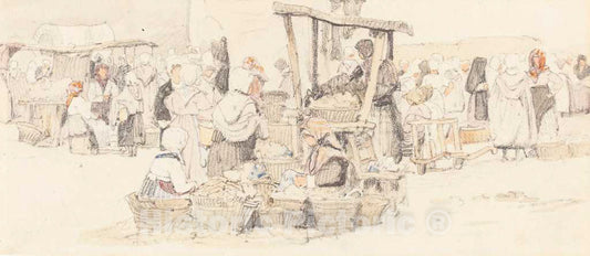 Art Print : Samuel Prout, an Outdoor Market - Vintage Wall Art