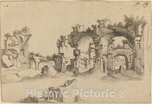 Art Print : Van Nieuwlandt II, The Baths of Caracalla, Rome - Vintage Wall Art