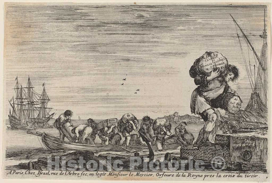 Art Print : Stefano Della Bella, Title Page for Views of The Ports of The Sea, 1647 - Vintage Wall Art