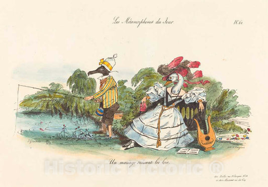 Art Print : Ignace-Isidore Grandville, Metamorphoses of The Day: A Conventional Marriage, 1829 - Vintage Wall Art