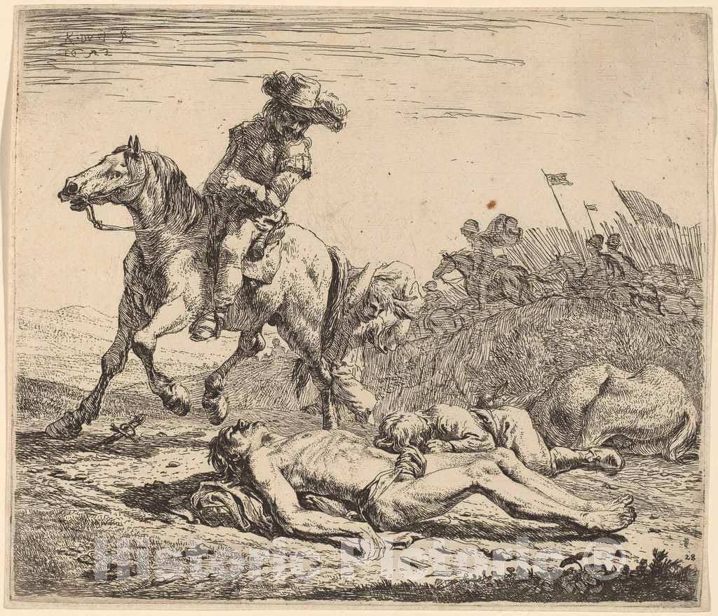 Art Print : Dujardin, Battlefield, 1652 - Vintage Wall Art