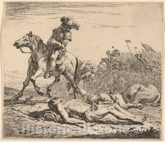 Art Print : Dujardin, Battlefield, 1652 - Vintage Wall Art