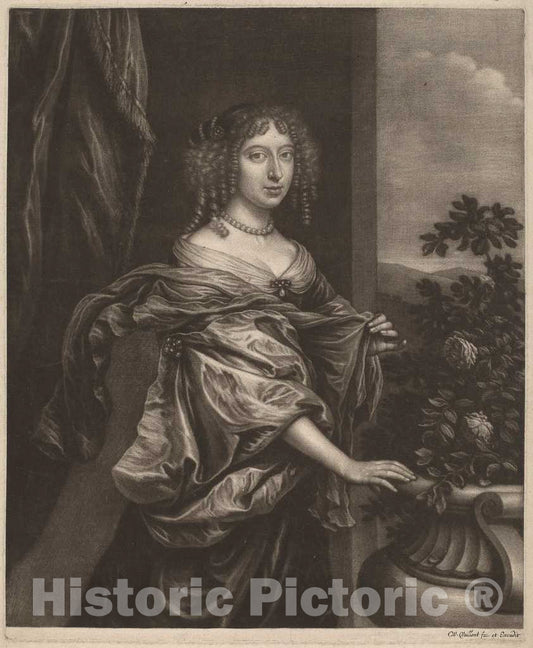 Art Print : Wallerant Vaillant, Portrait of a Lady Beside a Rose Bush, c. 1655 - Vintage Wall Art
