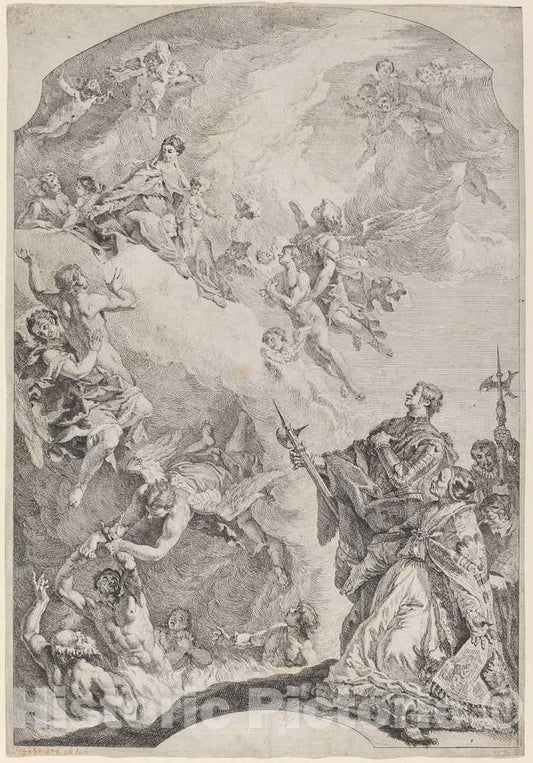 Art Print : Fontebasso After Ricci, Saint Gregoire I Delivering Souls from Purgatory, 1744 - Vintage Wall Art