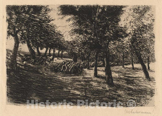 Art Print : Max Liebermann, Herd of Sheep Under Trees, 1891 - Vintage Wall Art