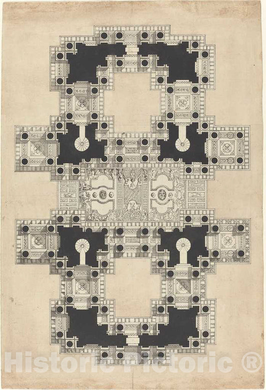 Art Print : Pierre Varin, Plan for a Decorated Ceiling, c. 1750 - Vintage Wall Art