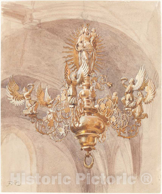 Art Print : Sir Frederic William Burton, A Chandelier with The Virgin Mary Holding The Christ Child - Vintage Wall Art