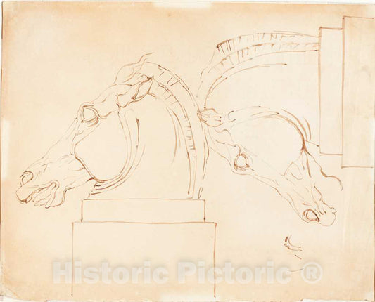 Art Print : William Etty, The Horse of Selene from The Elgin Marbles [Recto], After 1807 - Vintage Wall Art