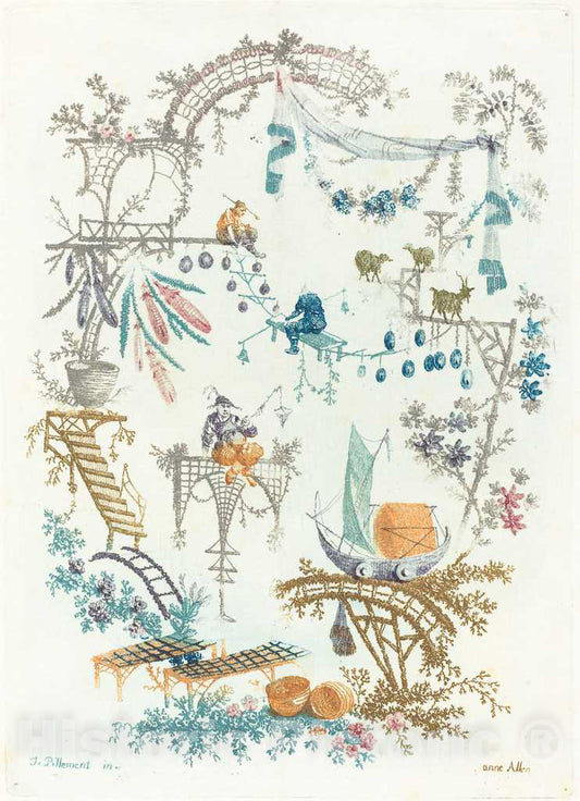Art Print : Allen After Pillement, Chinese Arabesque with a Boat, 1760s - Vintage Wall Art