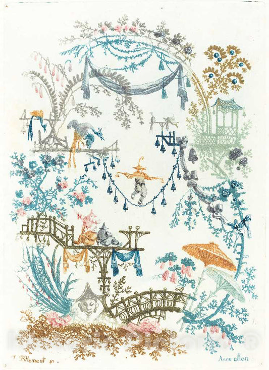 Art Print : Allen After Pillement, Chinese Arabesque with a Tightrope Walker, c. 1795 - Vintage Wall Art
