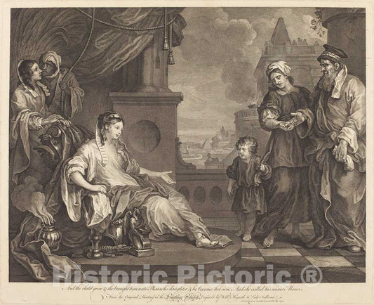 Art Print : Hogarth and Luke Sullivan, Moses Brought to Pharaoh's Daughter, 1752 - Vintage Wall Art