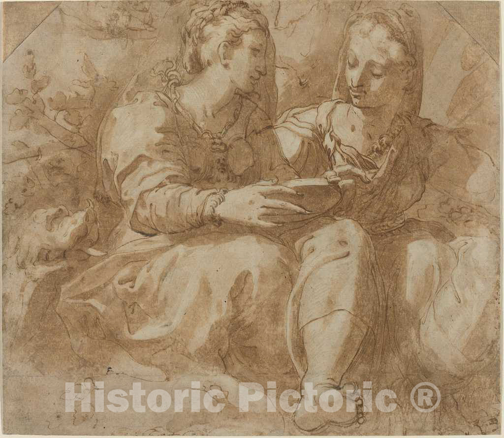 Art Print : Pellegrino Tibaldi, Two Seated Women - Vintage Wall Art