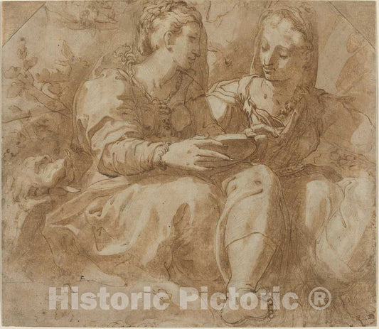 Art Print : Pellegrino Tibaldi, Two Seated Women - Vintage Wall Art