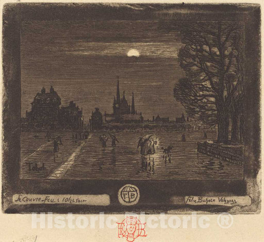 Art Print : FÃ©lix-Hilaire Buhot, Le Couvre-Feu (The Curfew) [Recto], c.1875 - Vintage Wall Art