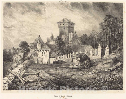Art Print : EugÃ¨ne Isabey, ChÃ¢teau de Pesteil Ã  Polminhac, 1832 - Vintage Wall Art