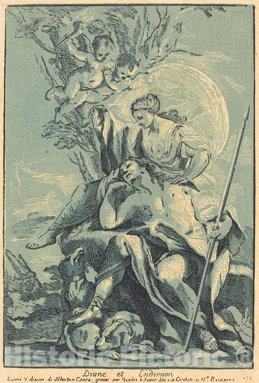 Art Print : Nicolas Le Sueur After Conca, Diana and Endymion - Vintage Wall Art