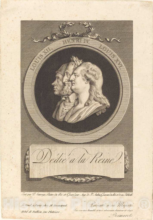 Art Print : Saint-Aubin After Piat Sauvage, Louis XVI, Henri IV, and Louis XII - Vintage Wall Art