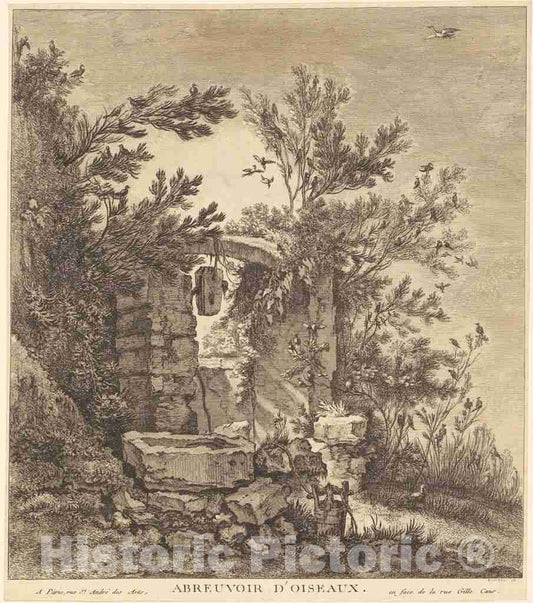 Art Print : Chedel After Boucher, Abreuvoir d'oiseaux (The Birds' Watering Place), 1754 - Vintage Wall Art