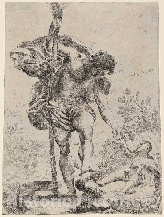 Art Print : Francesco Amato, Saint Christopher Giving His Hand to The Infant Jesus, 1650s - Vintage Wall Art