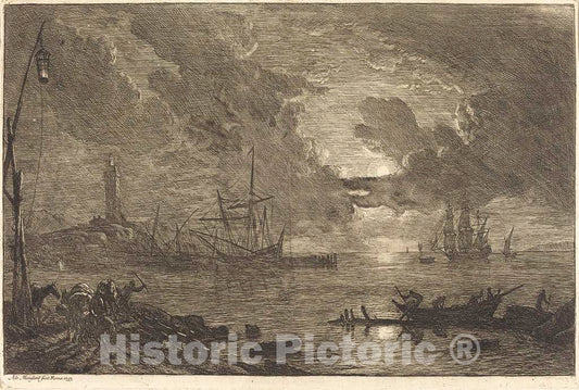 Art Print : Adrien Manglard, Harbor by Moonlight, 1753 - Vintage Wall Art