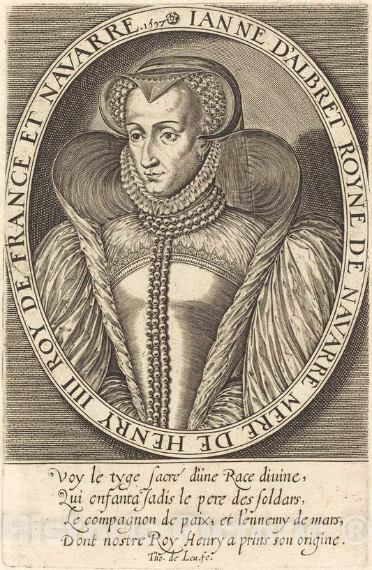 Art Print : Thomas de LEU, Jeanne d'Albret, Queen of Navarre, 1597 - Vintage Wall Art