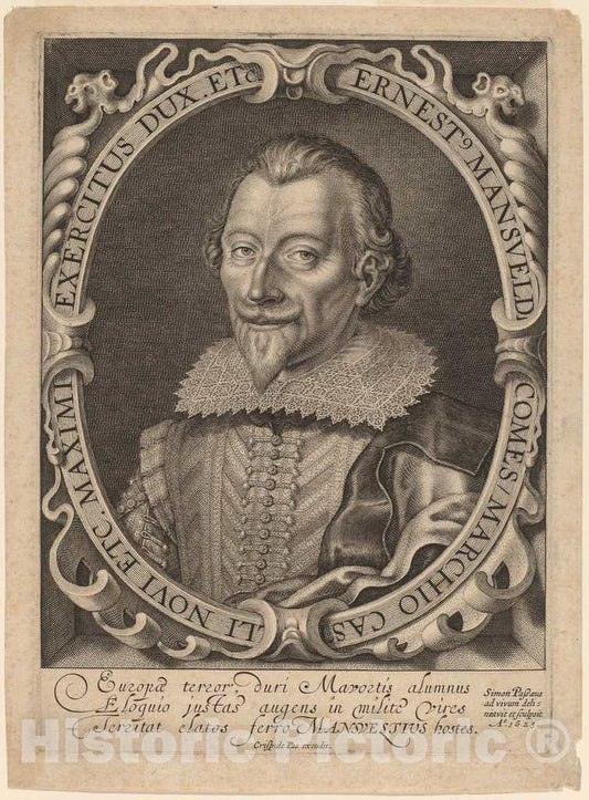 Art Print : Simon de Passe, Count Ernest Mansfeld, 1623 - Vintage Wall Art