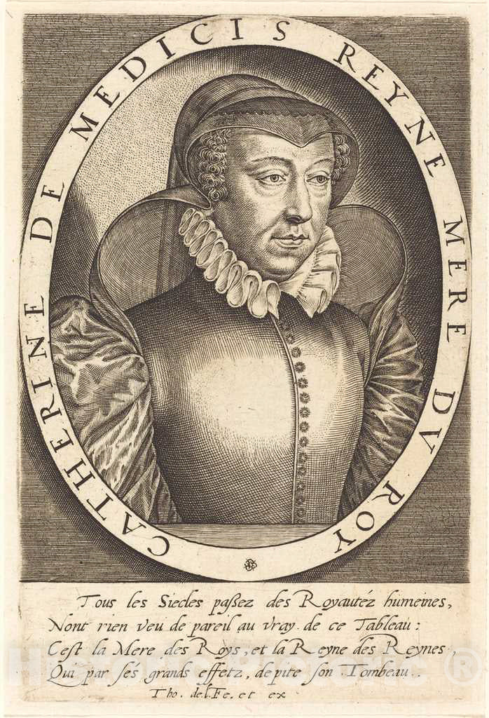 Art Print : Thomas de LEU, Catherine de Medici, Queen of France - Vintage Wall Art