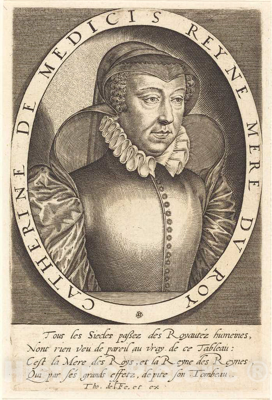 Art Print : Thomas de LEU, Catherine de Medici, Queen of France - Vintage Wall Art