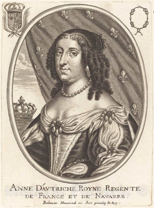 Art Print : Balthasar Moncornet, Anne of Austria - Vintage Wall Art