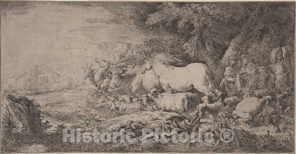 Art Print : Giovanni Benedetto Castiglione, The Animals Going Toward The Ark, c.1653 - Vintage Wall Art