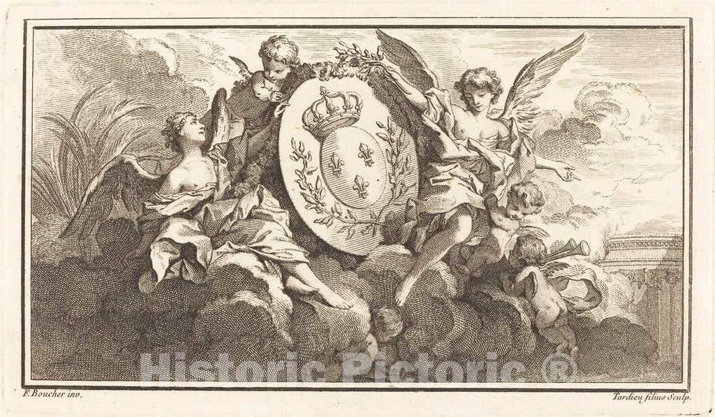 Art Print : Tardieu or Boucher, Royal Coat of Arms of Louis XV, c. 1745 - Vintage Wall Art