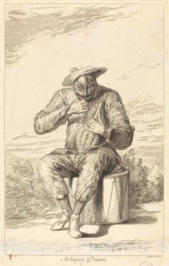 Art Print : Joullain After Gillot, Arlequin Glouton, c. 1730 - Vintage Wall Art