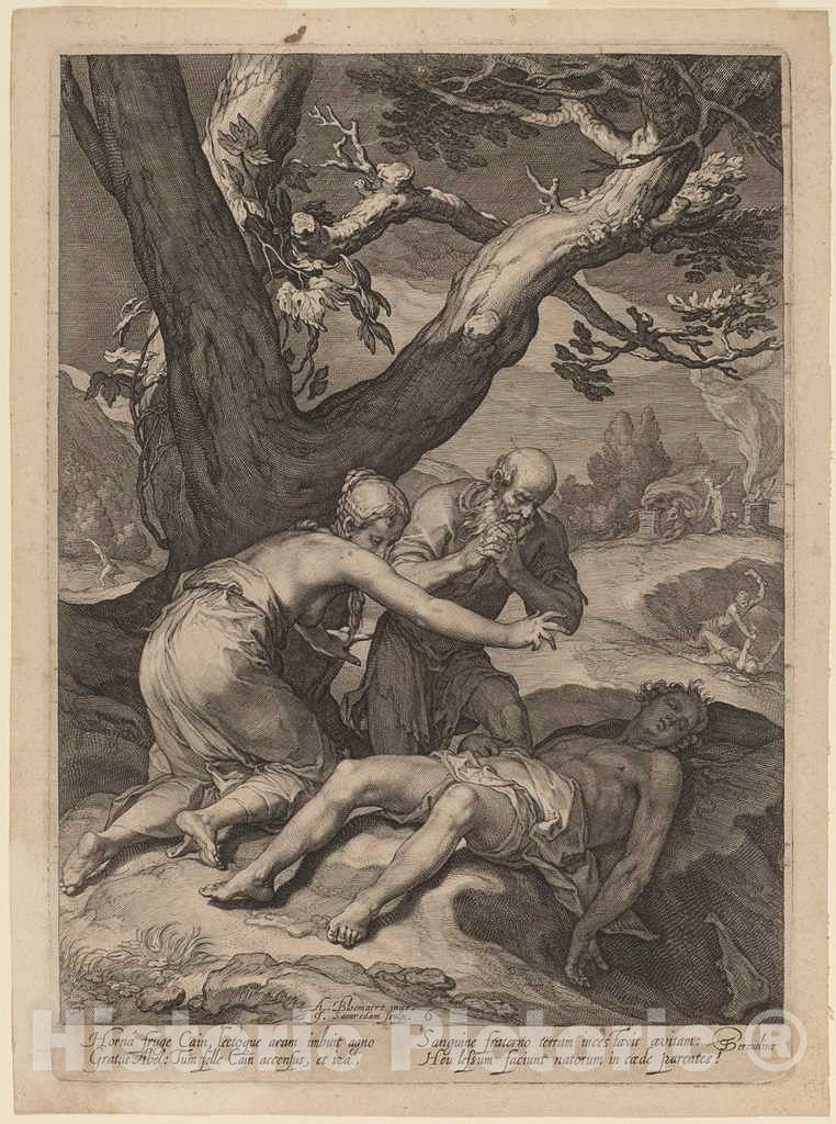 Art Print : Saenredam After Bloemaert, Adam and Eve Lamenting Over The Corpse of ABEL, 1604 - Vintage Wall Art