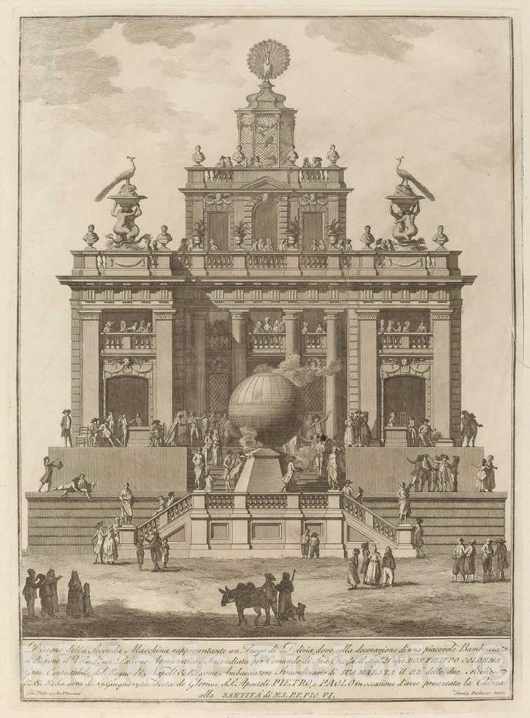 Art Print : Barbazza After Palazzi, A Place of Delight with an Aerial Balloon, for The Chinea Festival, 1785 - Vintage Wall Art