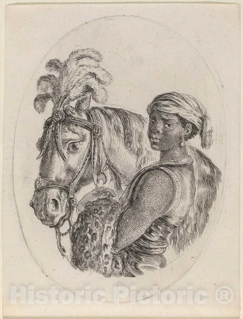 Art Print : Stefano Della Bella, Black Groom with an Arabian Horse, c.1650 - Vintage Wall Art