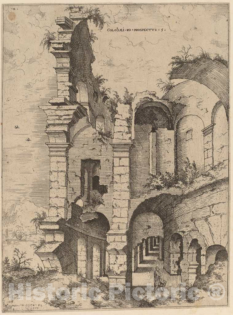 Art Print : Hieronymus Cock, Fifth View of The Colosseum, 1550 - Vintage Wall Art