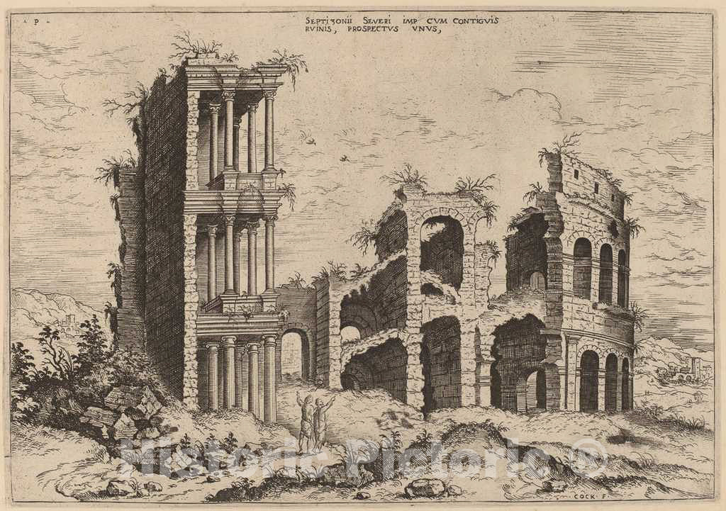 Art Print : Hieronymus Cock, The Septizonium and The Colosseum, 1550 - Vintage Wall Art