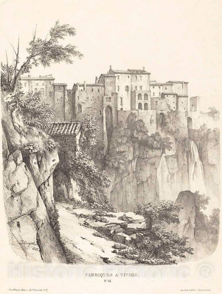 Art Print : Jules Coignet, Fabriques Ã  Tivoli (Buildings at Tivoli), 1828 - Vintage Wall Art