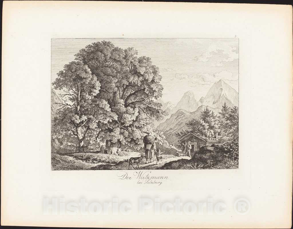 Art Print : Ludwig Richter, Der Watzmann bei Salzburg (The Watzmann Near Salzburg), 1830 - Vintage Wall Art
