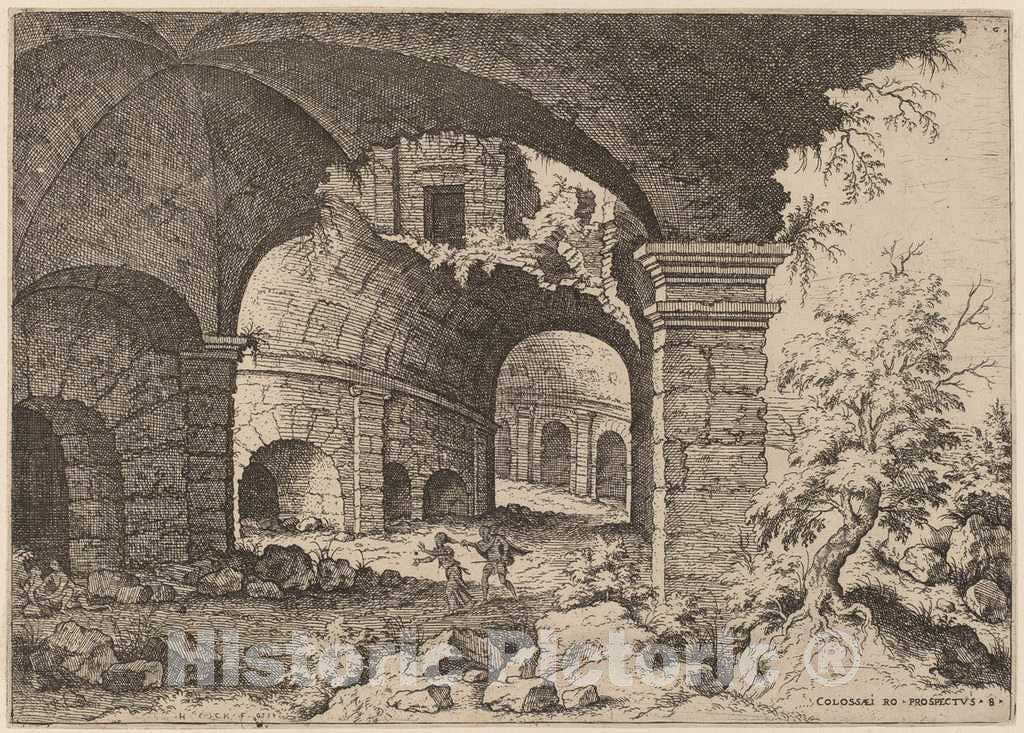 Art Print : Hieronymus Cock, Eighth View of The Colosseum, 1550 - Vintage Wall Art