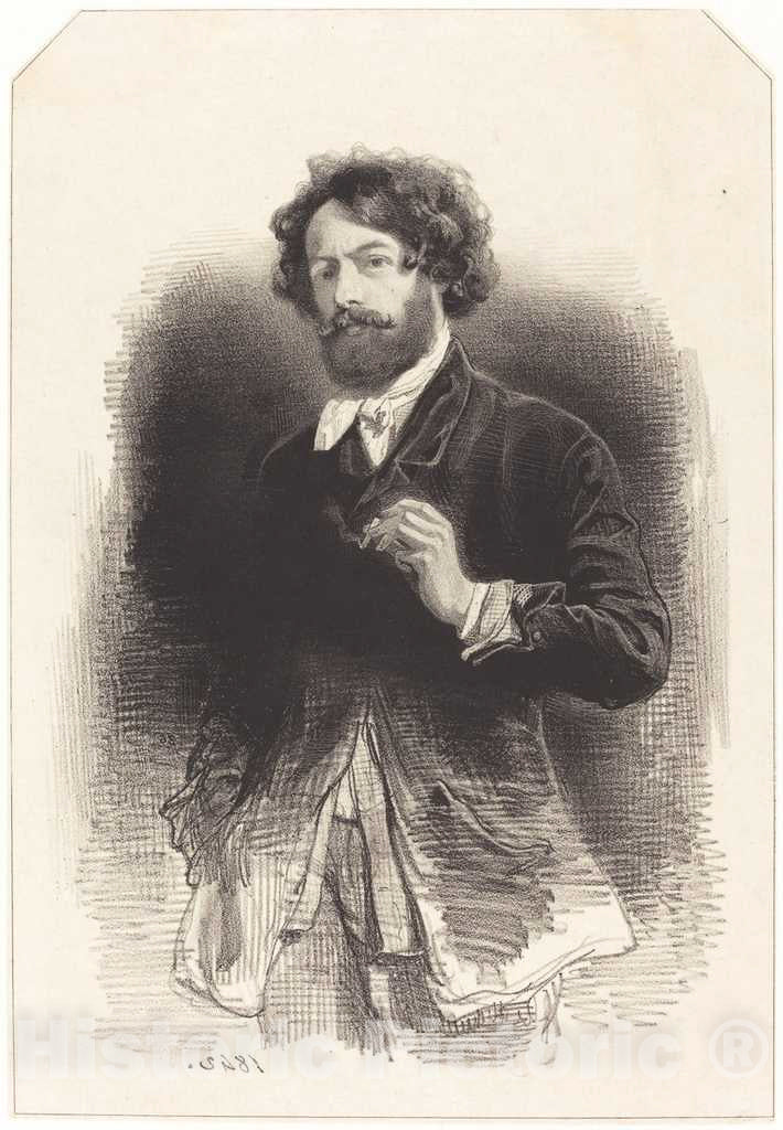 Art Print : Paul Gavarni, Self-Portrait with a Cigarette, 1842 - Vintage Wall Art