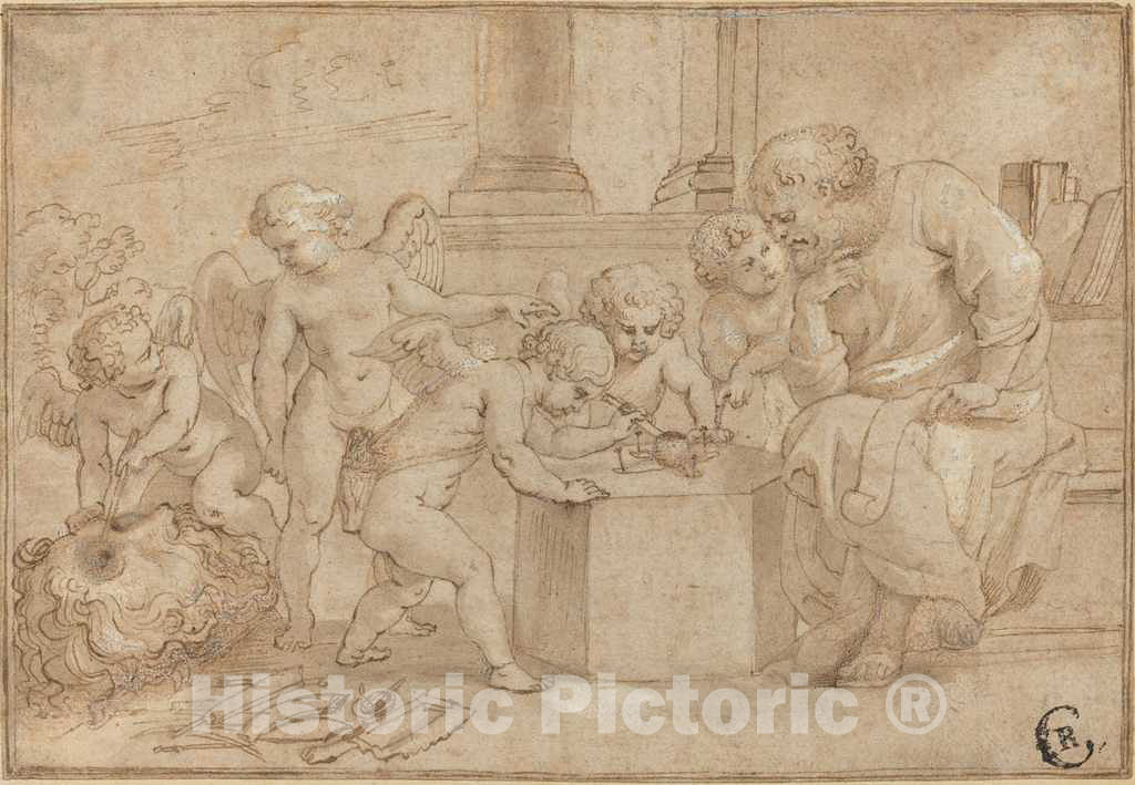 Art Print : Sir Peter Paul Rubens, Elderly Man Watching Putti Dissect an Eye, c. 1613 - Vintage Wall Art