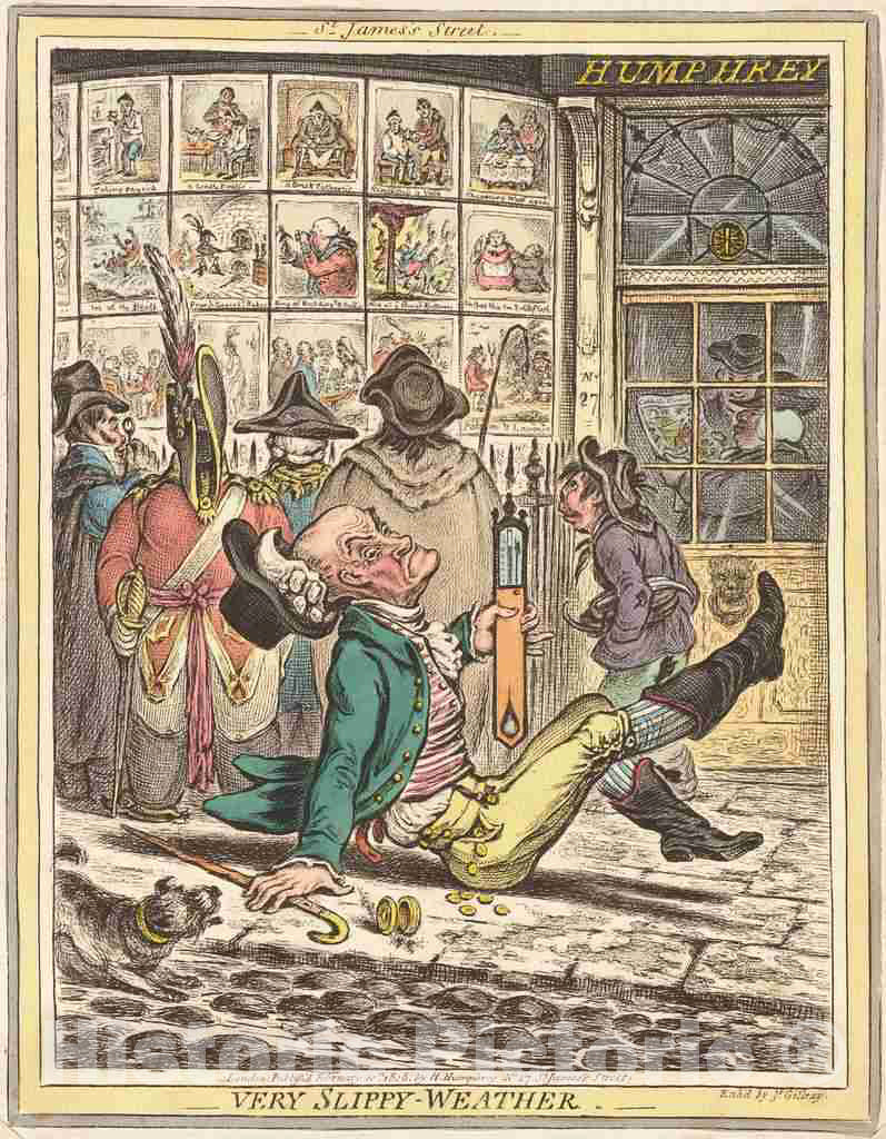 Art Print : Gillray After Rev. Sneyd, Very Slippy Weather, 1808 - Vintage Wall Art