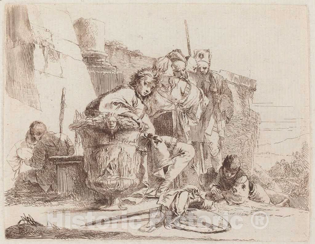 Art Print : Giovanni Battista Tiepolo, Seated Youth Leaning Against an Urn, c.1742 - Vintage Wall Art